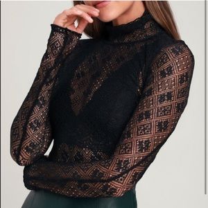 Free People Black Lace/Mesh Turtleneck
